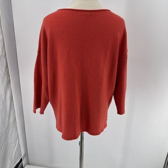 Eileen Fisher Bateau Neck Crop Sweater Large Lava Red Wool Yak Blend BoxM - Picture 4 of 7